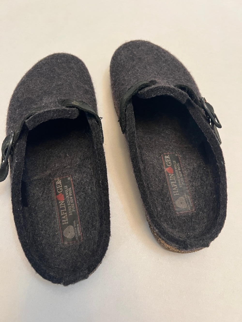 HAFLINGER BLACK CHARCOAL WOOL CLOGS WITH LEATHER ACCENTS & BUCKLES 38=7 US - Picture 3 of 11